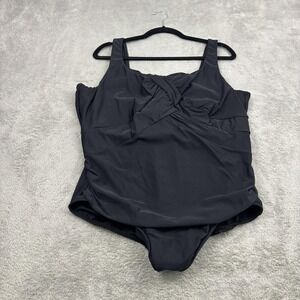 Lands' End Swimsuit Womens 22W DDD Black One Piece Ruched Underwire Beach Mature